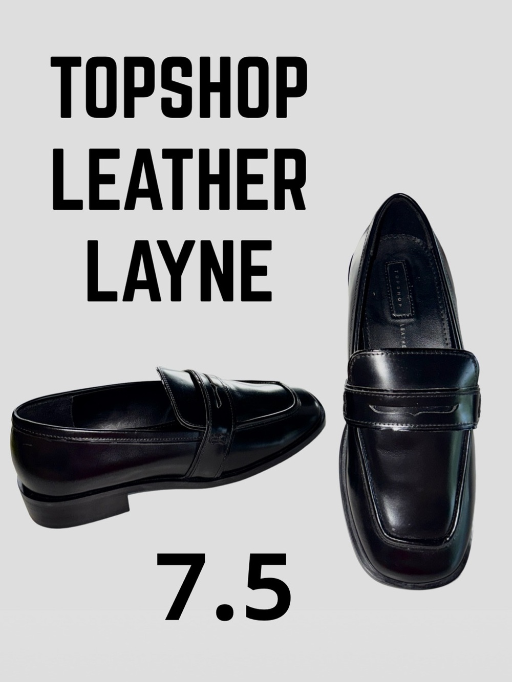 TOPSHOP Leather Layne Black Slip-on Loafer 7.5 NWOB